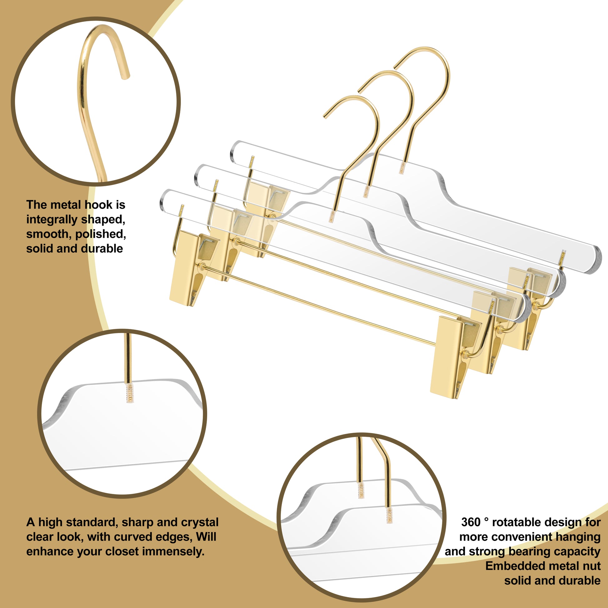 8020 - 14" Clear Acrylic Skirt Pant Hanger with Clips for The Bedroom Closets, for Skirts Pants and Shirts - Thickness 0.39" - 90 Hangers