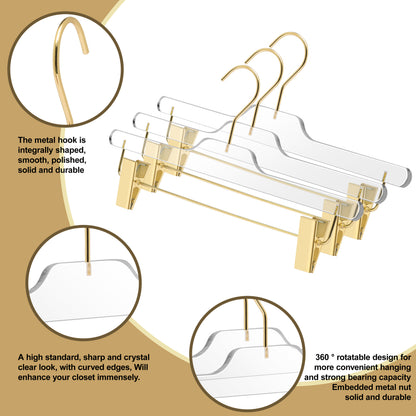 8020 - 14" Clear Acrylic Skirt Pant Hanger with Clips for The Bedroom Closets, for Skirts Pants and Shirts - Thickness 0.39" - 90 Hangers