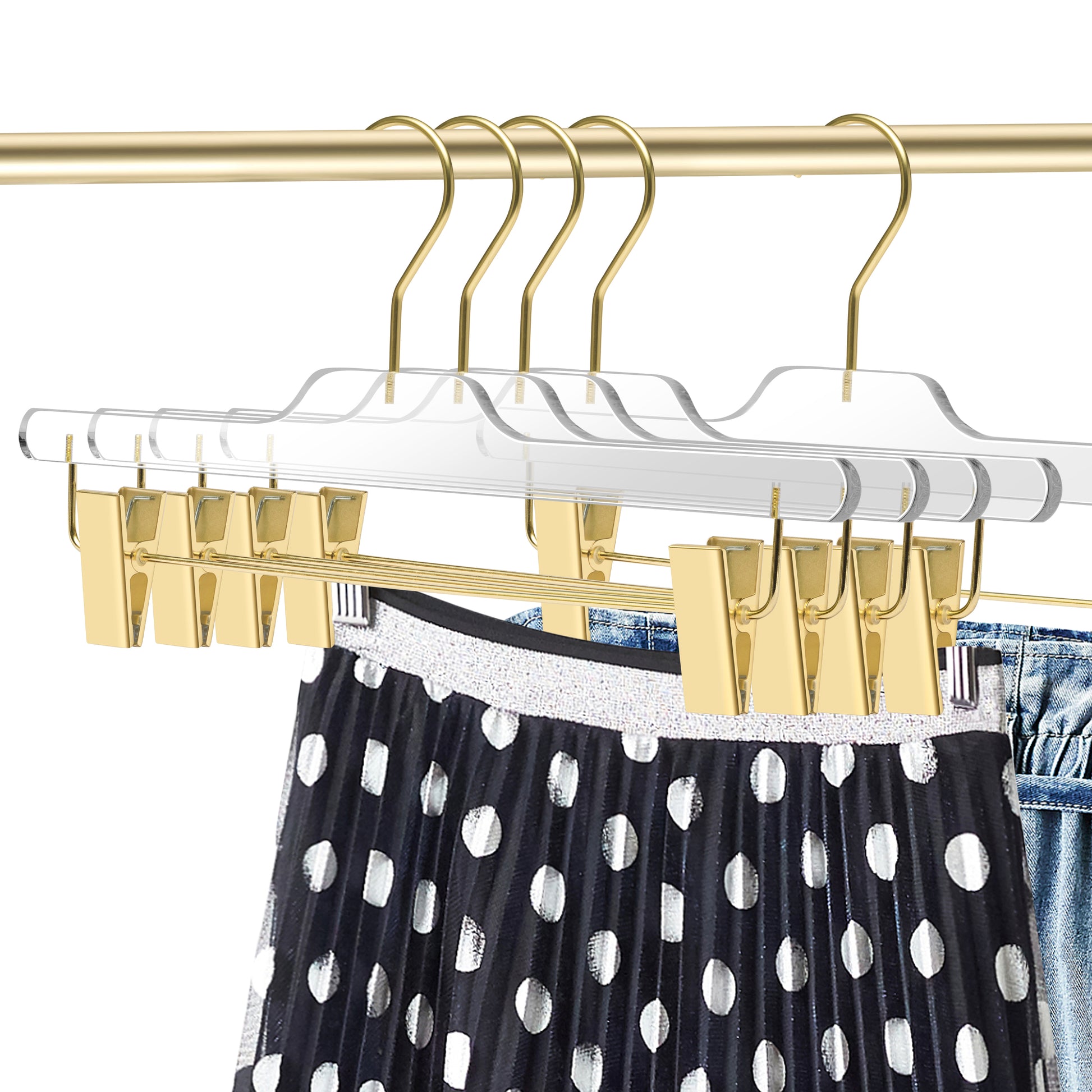 8020 - 14" Clear Acrylic Skirt Pant Hanger with Clips for The Bedroom Closets, for Skirts Pants and Shirts - Thickness 0.39" - 90 Hangers