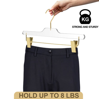 8020 - 14" Clear Acrylic Skirt Pant Hanger with Clips for The Bedroom Closets, for Skirts Pants and Shirts - Thickness 0.39" - 90 Hangers