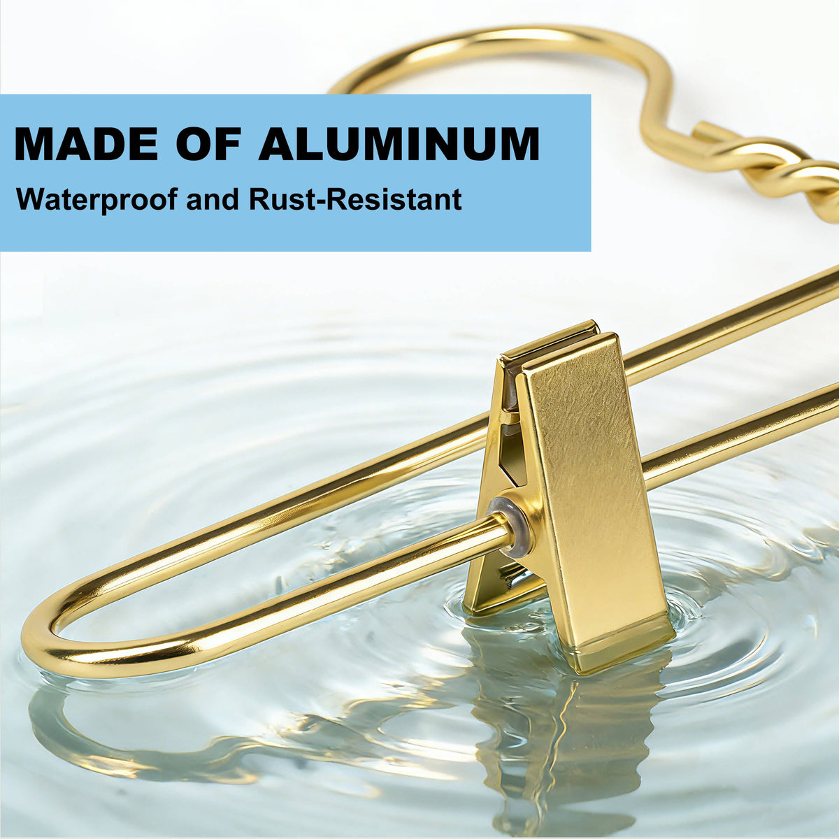 AL28 – Heavy-Duty Aluminum Skirt & Pant Hanger with Clips – 14" – Gold / Silver