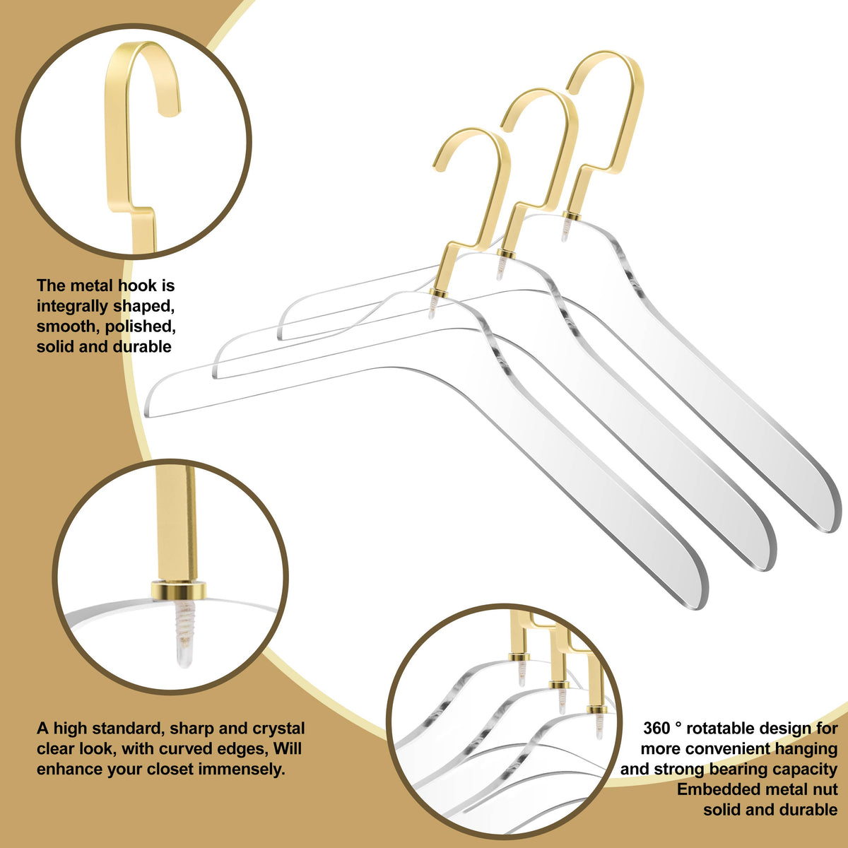 AC500-5 – Heavy-Duty Clear Acrylic Coat & Suit Hanger, No Notch – 17" – Clear