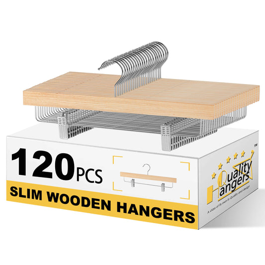 WLM24-NT – Slim Plywood Wooden Skirt & Pant Hanger with Clips – 14" – Natural