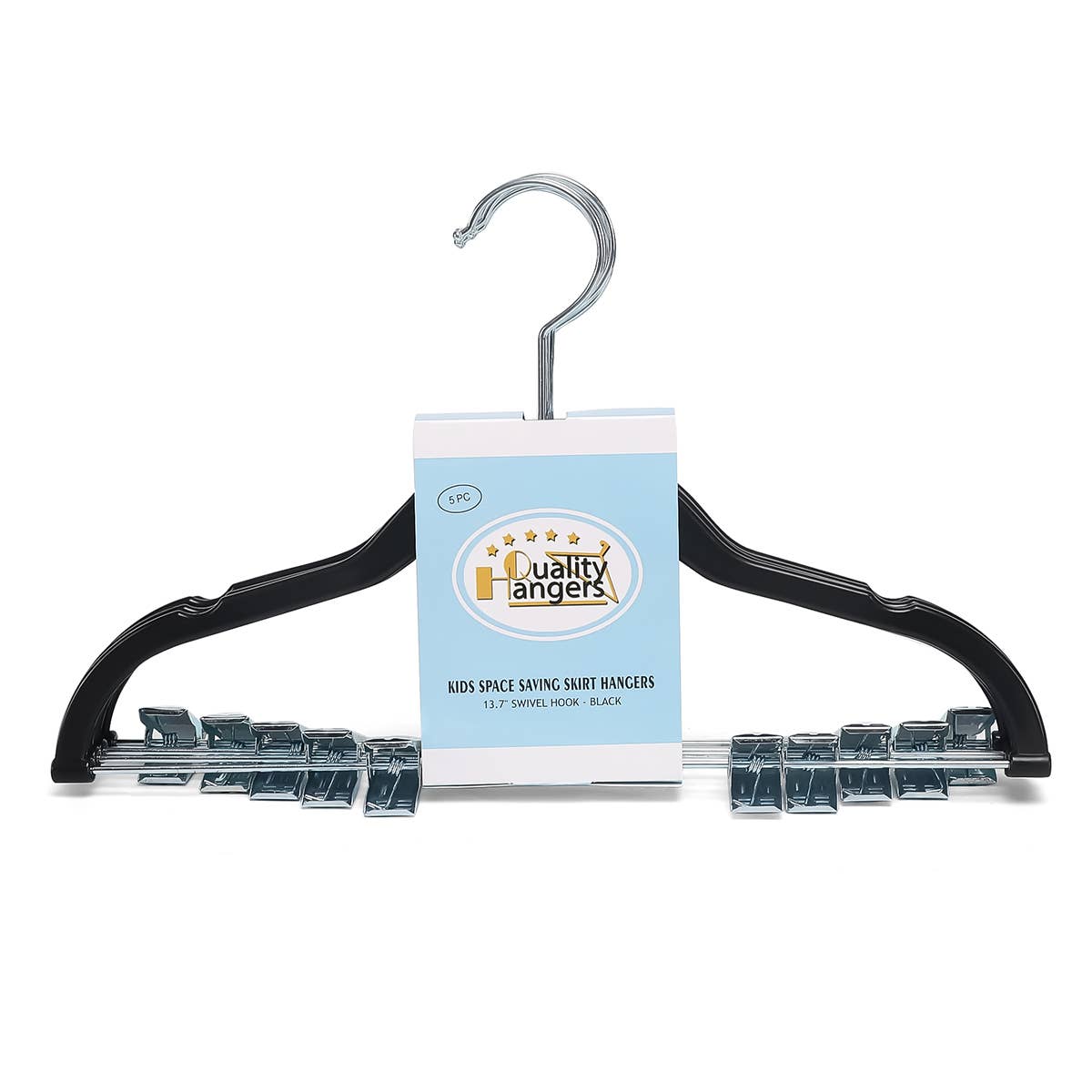 P416-BK – Kids Slim ABS Plastic Skirt Hanger with Clips – 13.7" – Black