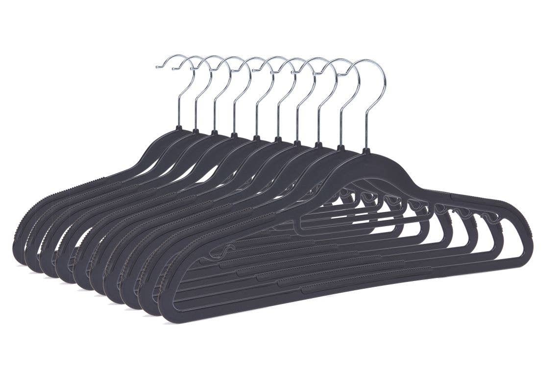 PL201 – Space-Saving Plastic Shirt Hanger with Non-Slip Grips – 16.5" – Black