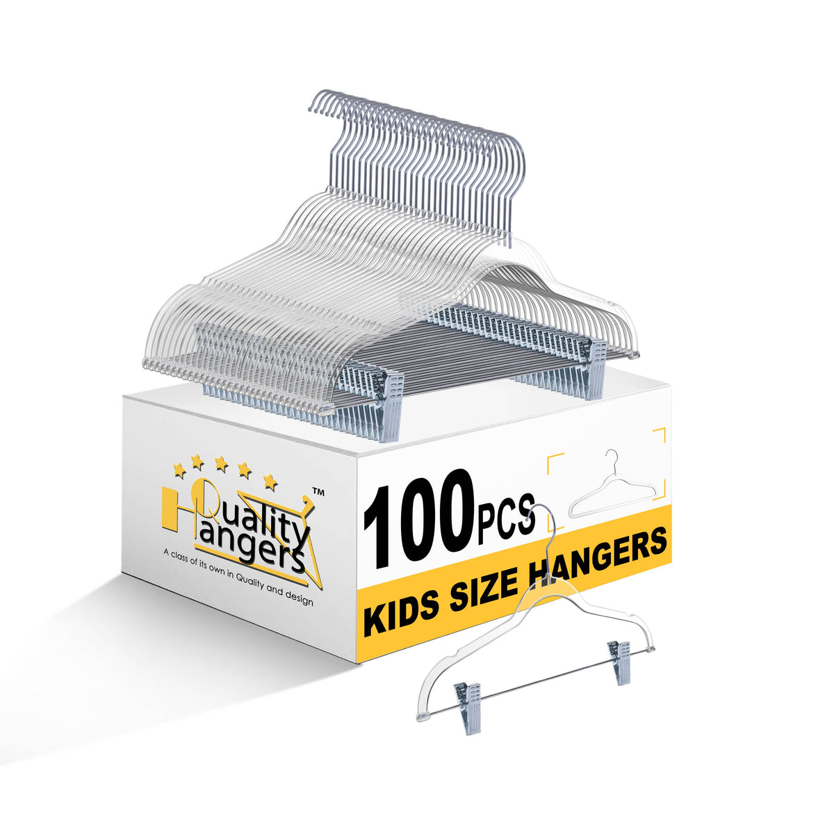 P355-CH – Kids Slim Plastic Skirt Hanger with Clips – 13.7" – Clear / Chrome Hook