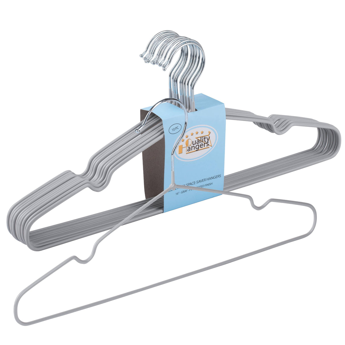 PVC31-GY – Non-Slip PVC-Coated Metal Shirt Hanger with Notches – 16" – Gray