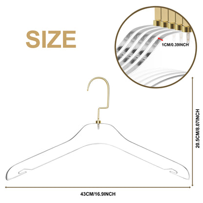 AC10 - 17" Clear Acrylic Hanger for The Bedroom and Coat Closets, for Coats Suits and Shirts - Thickness 0.39" - 50 Hangers