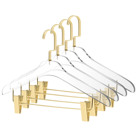 AC11 - 17" Clear Acrylic Hanger with Clips, Skirt Pants and Blouse Hanger, Thickness 0.39" - 40 Hangers 
