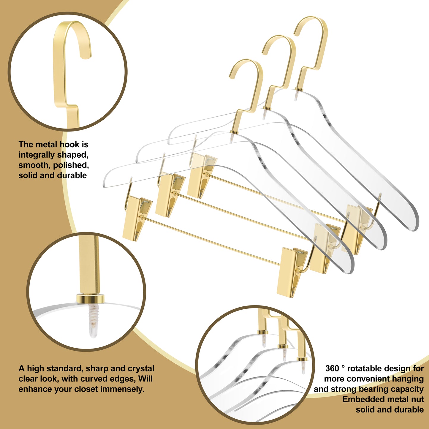 AC11 - 17" Clear Acrylic Hanger with Clips, Skirt Pants and Blouse Hanger, Thickness 0.39" - 40 Hangers 