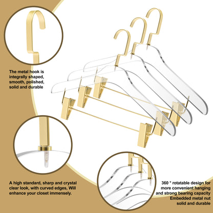 AC11 - 17" Clear Acrylic Hanger with Clips, Skirt Pants and Blouse Hanger, Thickness 0.39" - 40 Hangers 