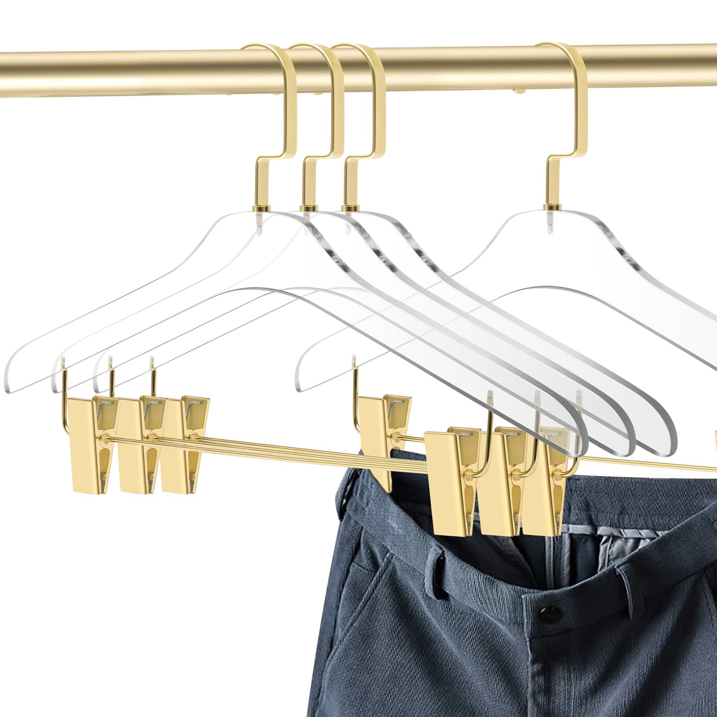 AC11 - 17" Clear Acrylic Hanger with Clips, Skirt Pants and Blouse Hanger, Thickness 0.39" - 40 Hangers 