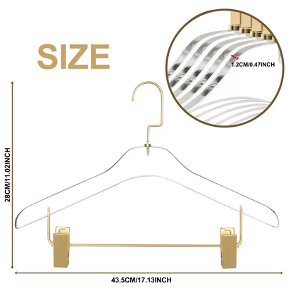AC11 - 17" Clear Acrylic Hanger with Clips, Skirt Pants and Blouse Hanger, Thickness 0.39" - 40 Hangers 