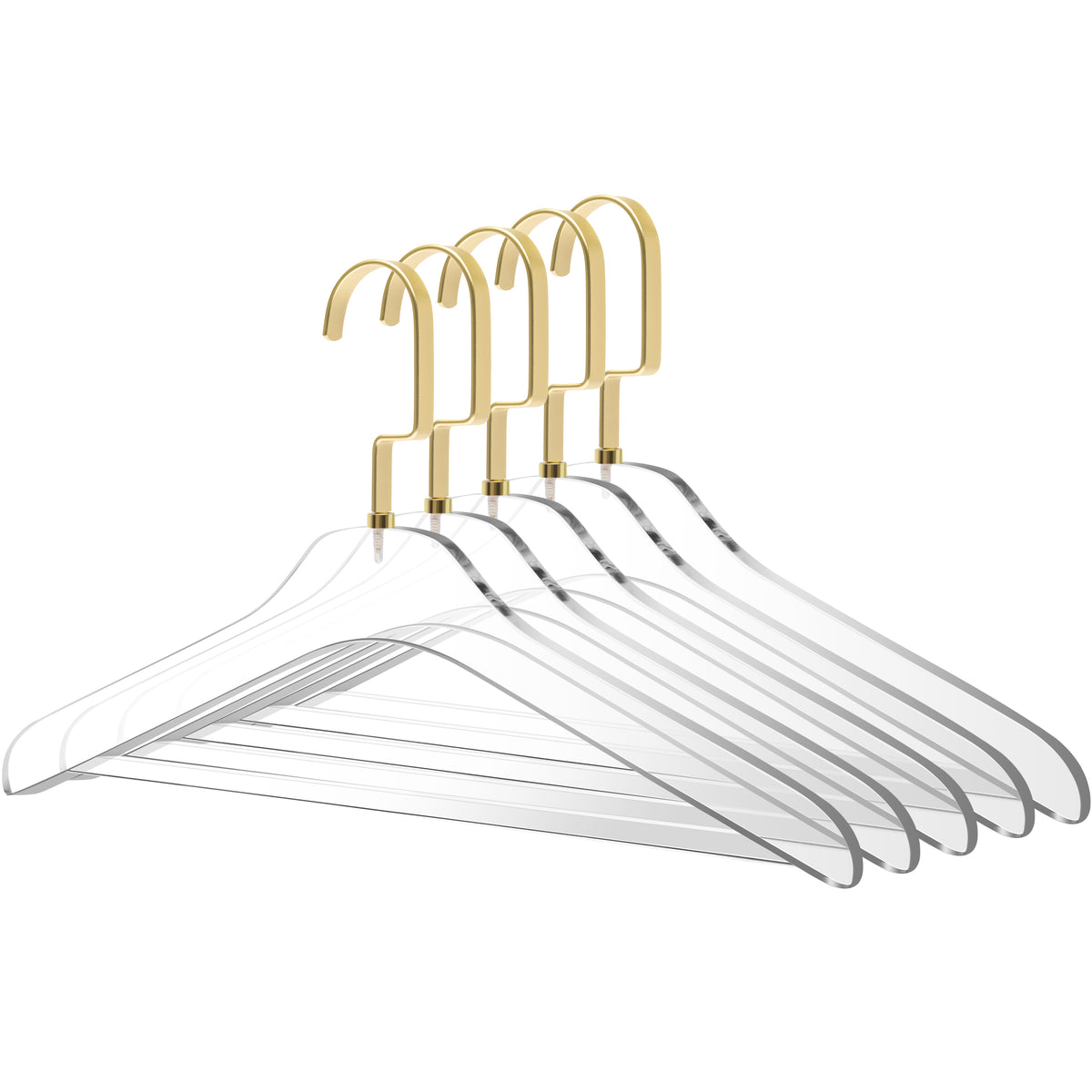AC12-5 – Premium Clear Acrylic Suit & Pant Hanger with Bar – 17" – Clear / Matte Gold Hook