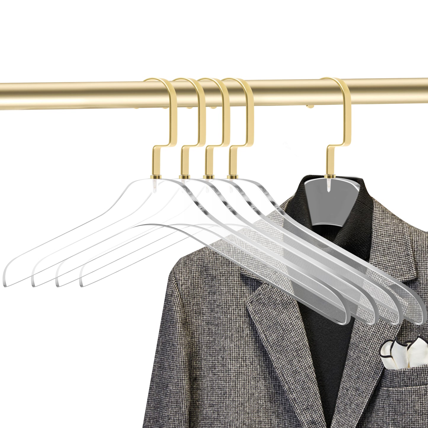 AC500 - 17" Clear Acrylic Hanger for The Coat Suit Closet, Choose Color Hook - Thickness 0.47" - 50 Hangers