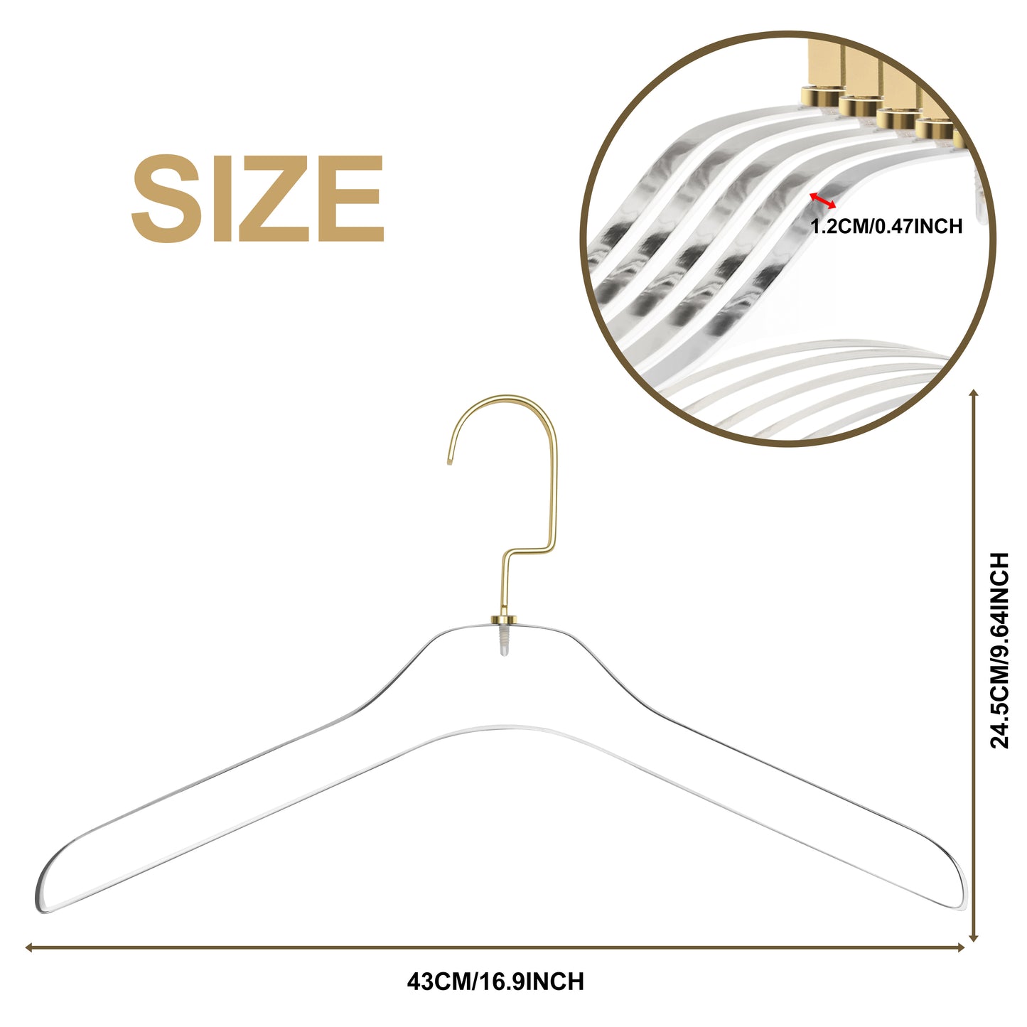 AC500 - 17" Clear Acrylic Hanger for The Coat Suit Closet, Choose Color Hook - Thickness 0.47" - 50 Hangers