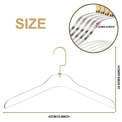 AC500 - 17" Clear Acrylic Hanger for The Coat Suit Closet, Choose Color Hook - Thickness 0.47" - 50 Hangers