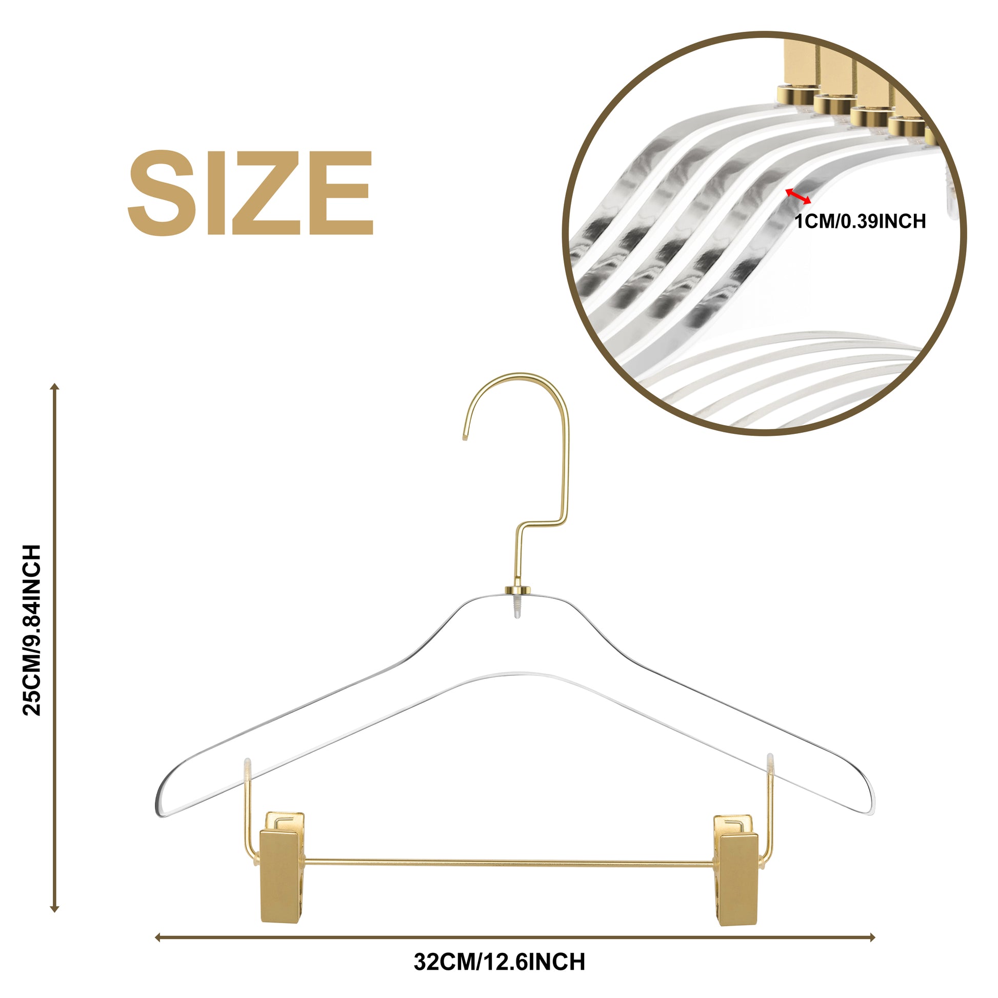 12.5" Clear Acrylic Kids Skirt Hanger for The Bedroom Closets, for Blouse, Skirts, Pants, and Dresses - Thickness 0.39" - 40 Hangers