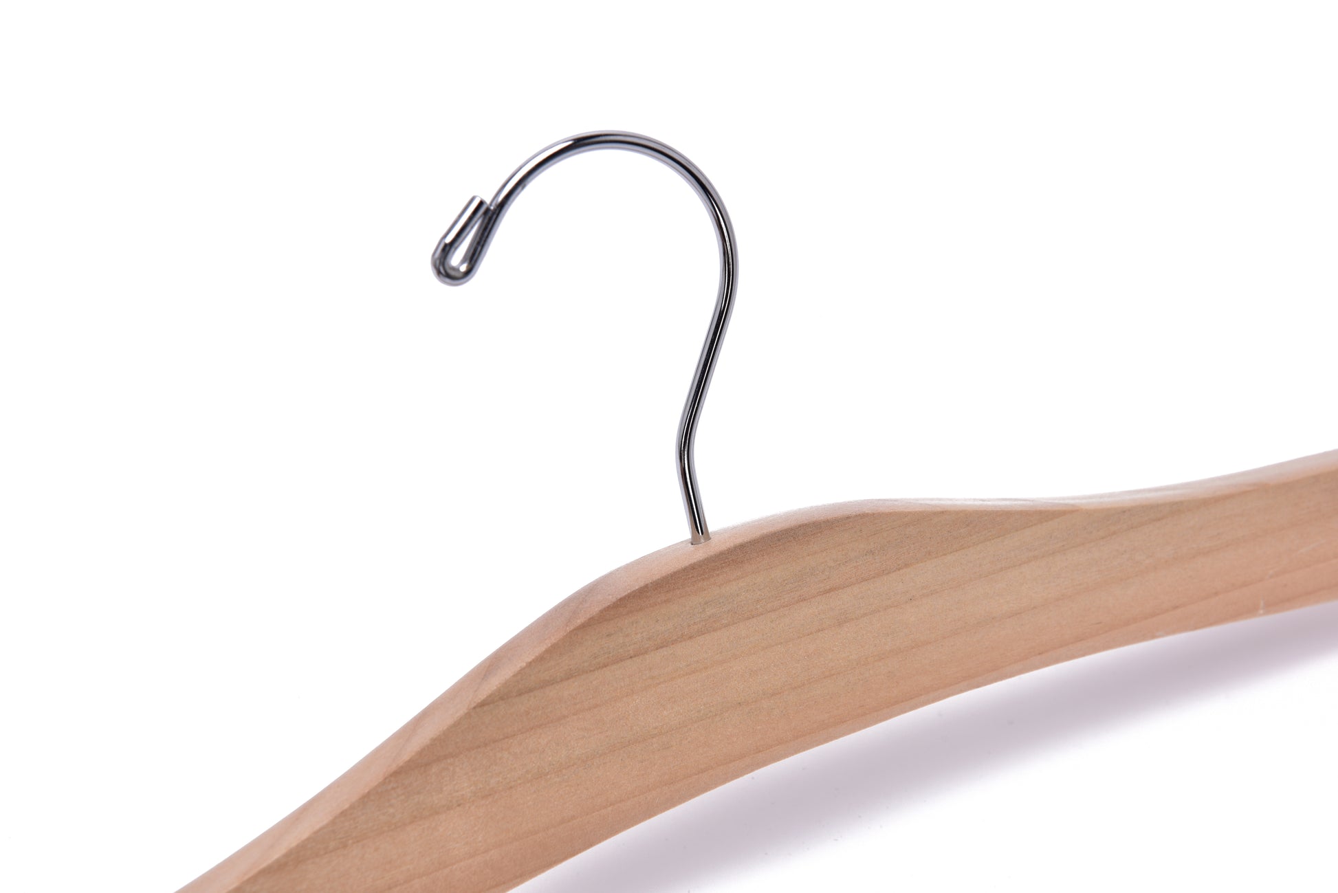 W037 - Flat Luxury Wooden Hanger 16" Natural - Chrome hook