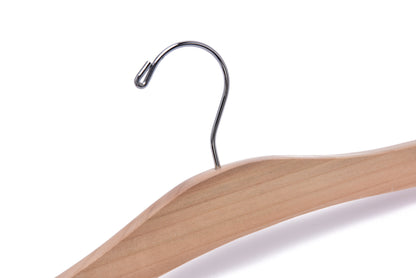W037 - Flat Luxury Wooden Hanger 16" Natural - Chrome hook