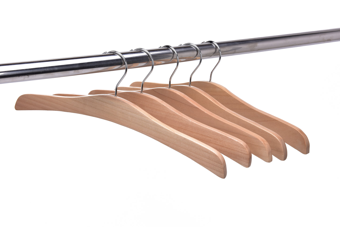 W037 - Flat Luxury Wooden Hanger 16" Natural - Chrome hook