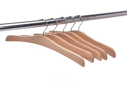 W037 - Flat Luxury Wooden Hanger 16" Natural - Chrome hook