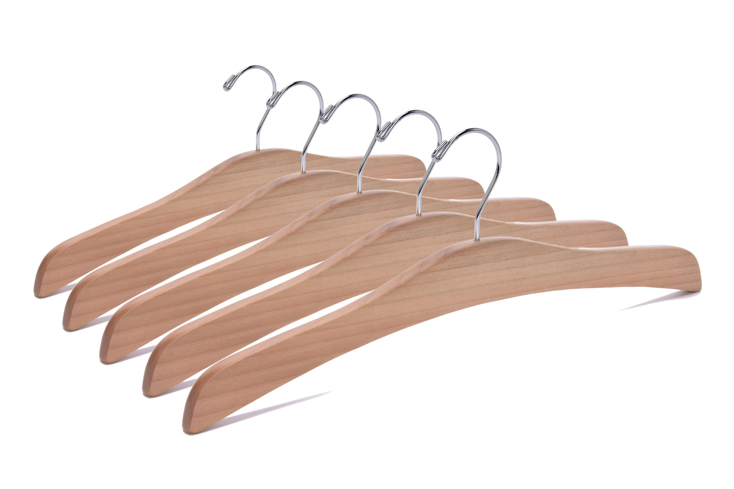 W037 - Flat Luxury Wooden Hanger 16" Natural - Chrome hook