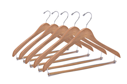 W034 - Curved Wooden Hanger 17" Locking bar Natural- chrome