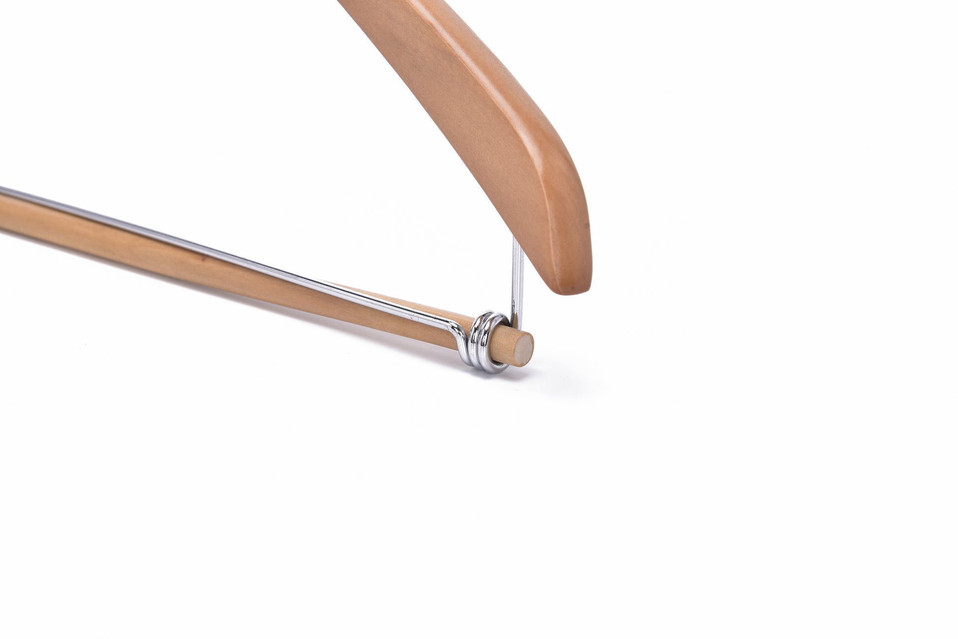 W034 - Curved Wooden Hanger 17" Locking bar Natural- chrome