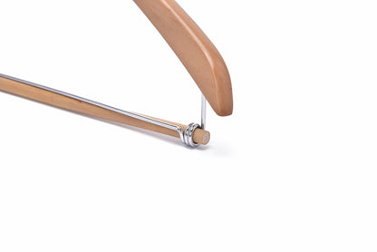 W034 - Curved Wooden Hanger 17" Locking bar Natural- chrome