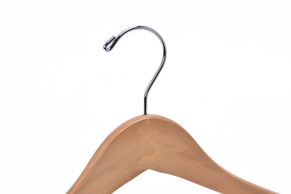 W034 - Curved Wooden Hanger 17" Locking bar Natural- chrome