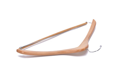 W034 - Curved Wooden Hanger 17" Locking bar Natural- chrome