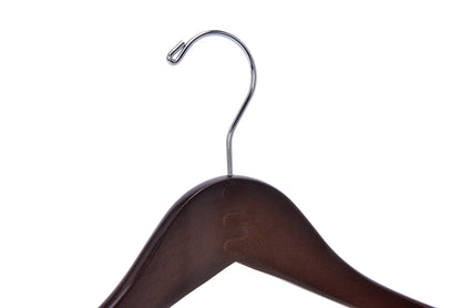W025 - Curved Wooden Hanger 17" Walnut-Chrome - 100 Hangers