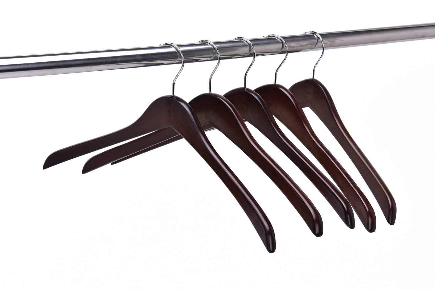 W025 - Curved Wooden Hanger 17" Walnut-Chrome - 100 Hangers