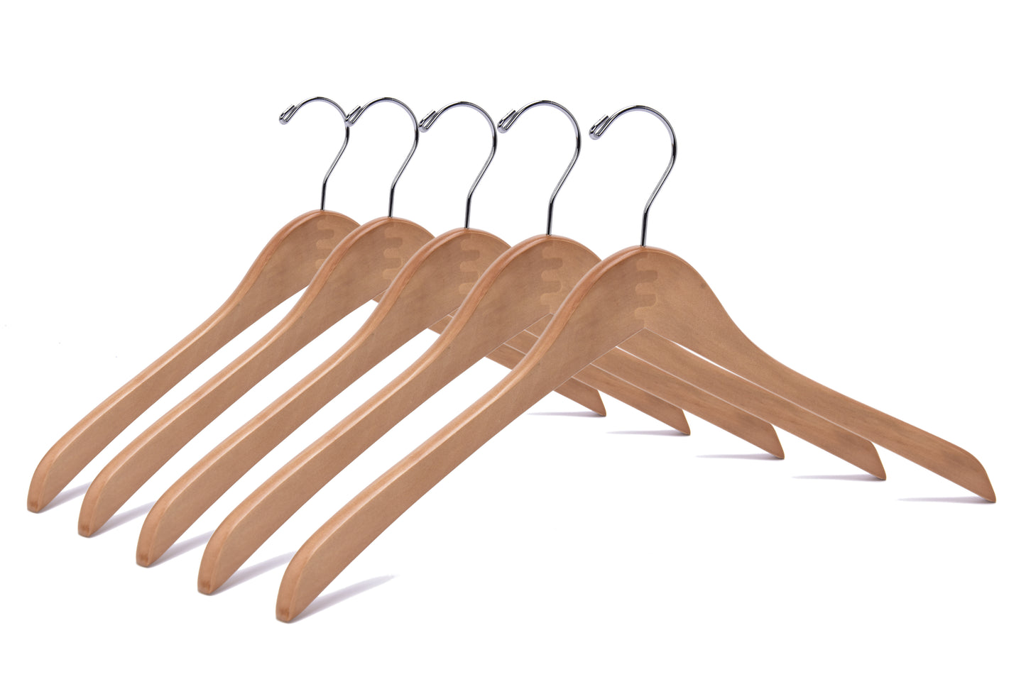 W035 - Curved Wooden Hanger 17" Natural - Chrome hook