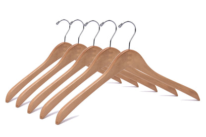 W035 - Curved Wooden Hanger 17" Natural - Chrome hook