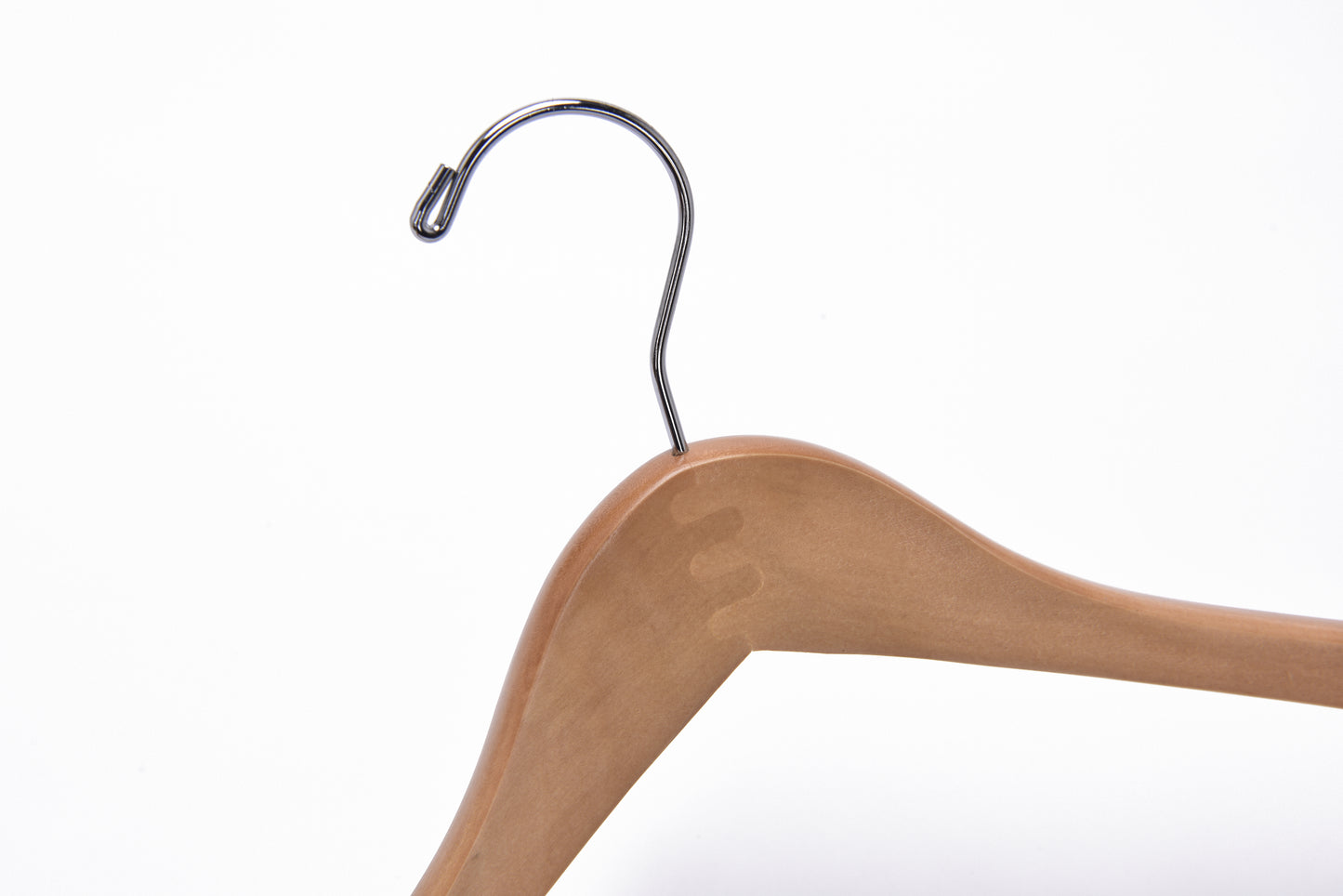 W035 - Curved Wooden Hanger 17" Natural - Chrome hook