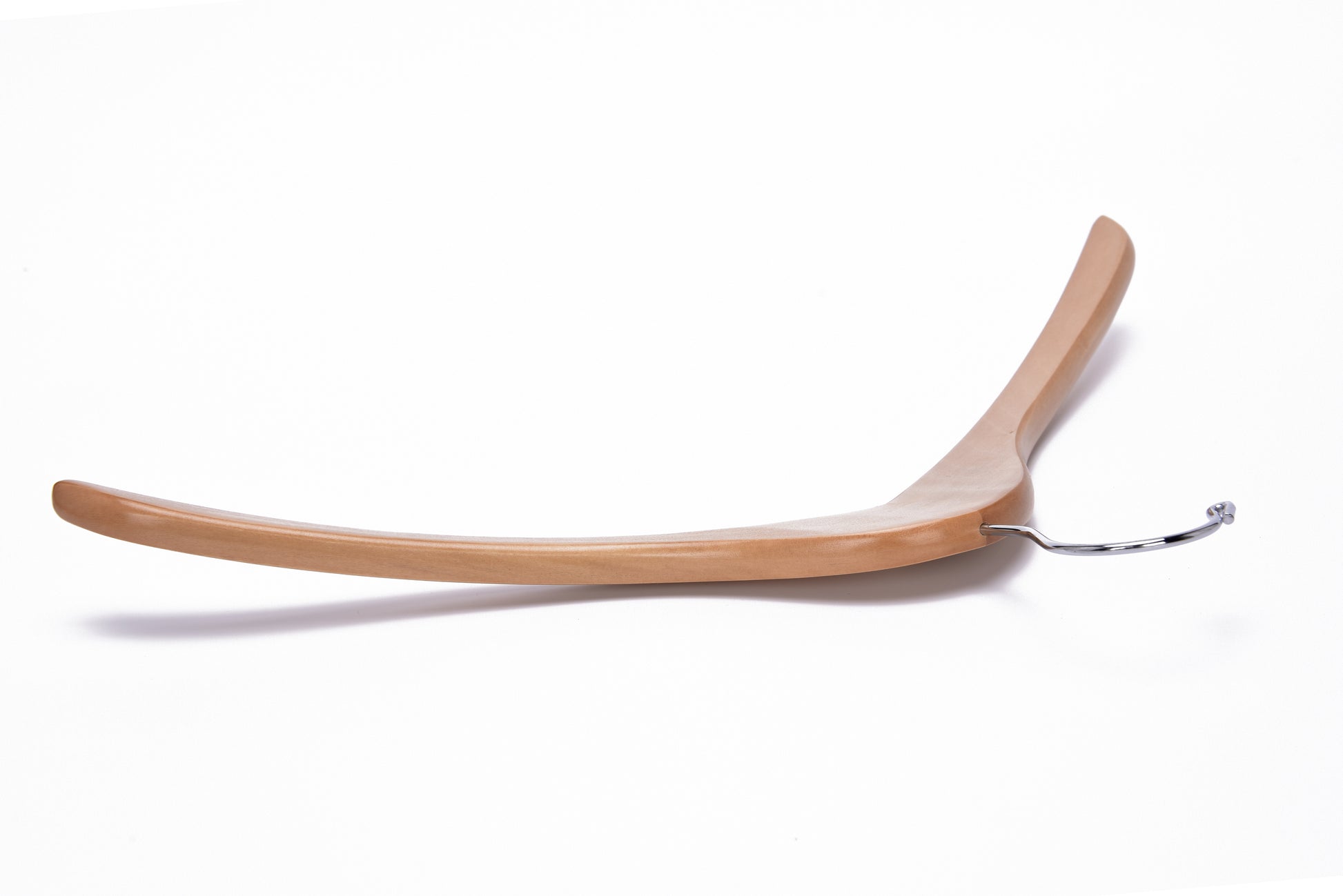 W035 - Curved Wooden Hanger 17" Natural - Chrome hook