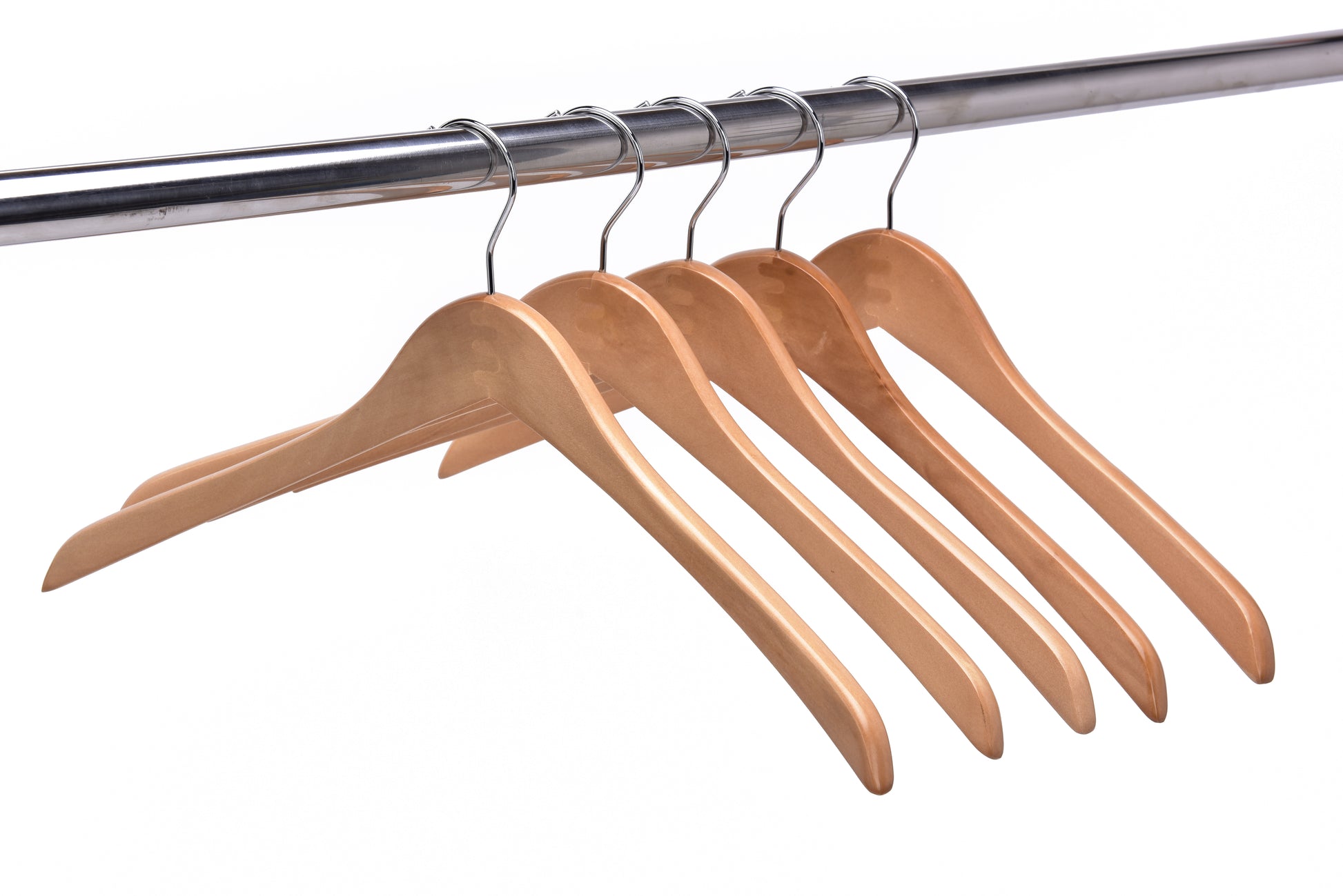 W035 - Curved Wooden Hanger 17" Natural - Chrome hook