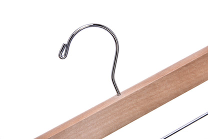 W033 -Wooden Straight Skirt Hanger -Natural/Chrome hook -100