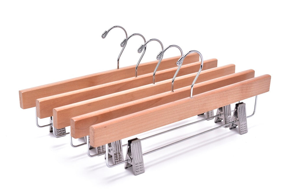 W033 -Wooden Straight Skirt Hanger -Natural/Chrome hook -100