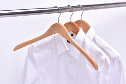 W035 - Curved Wooden Hanger 17" Natural - Chrome hook