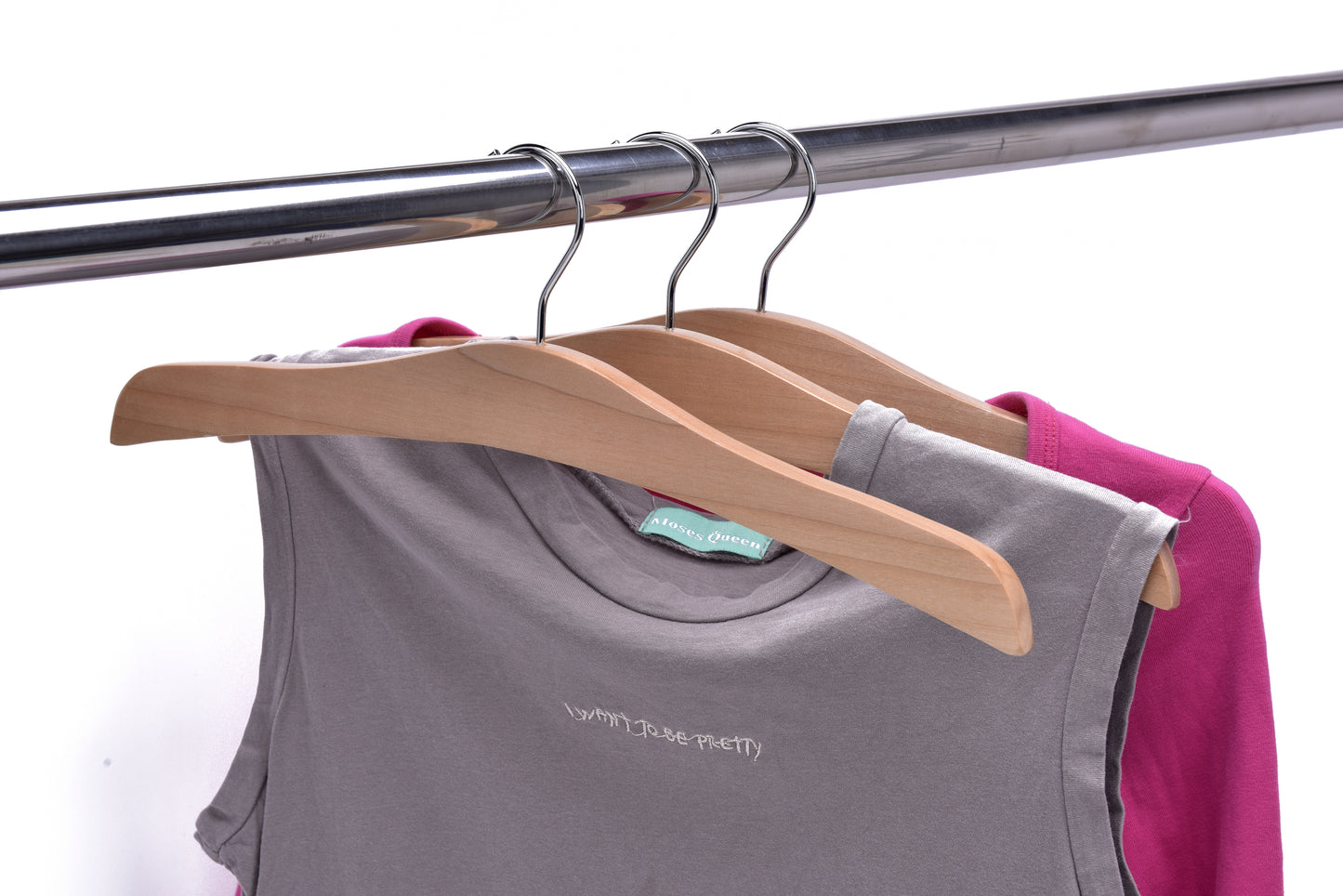 W037 - Flat Luxury Wooden Hanger 16" Natural - Chrome hook