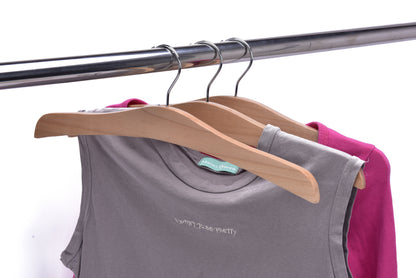 W037 - Flat Luxury Wooden Hanger 16" Natural - Chrome hook