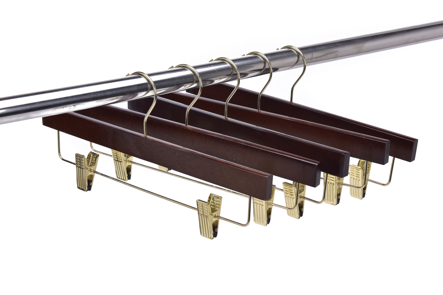W013 - Wooden Straight Skirt Hangers -Walnut/Gold Hook - 100
