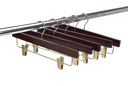 W013 - Wooden Straight Skirt Hangers -Walnut/Gold Hook - 100