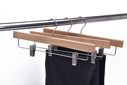 W033 -Wooden Straight Skirt Hanger -Natural/Chrome hook -100