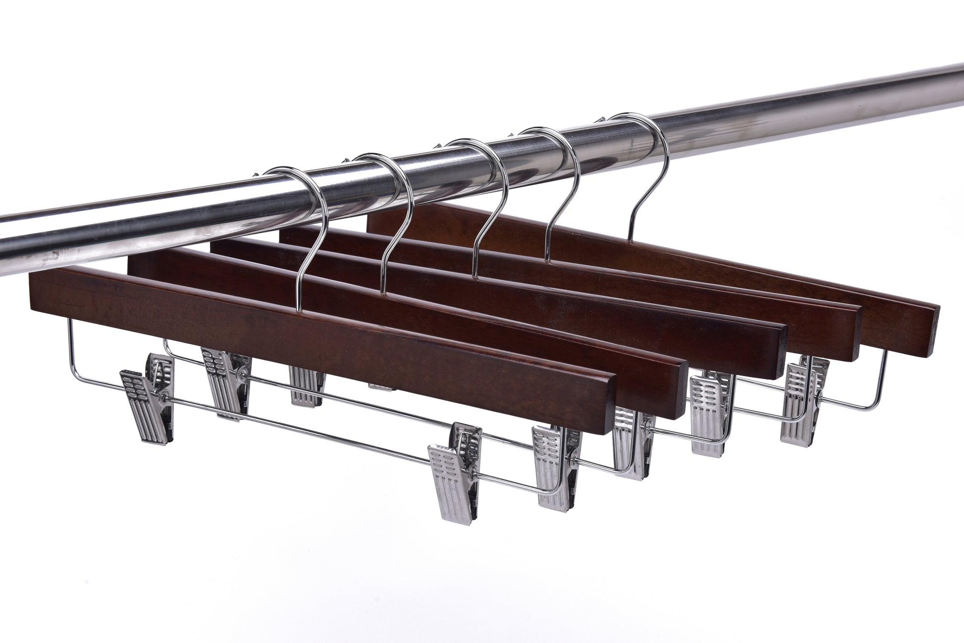 W023 - Wooden Straight Skirt Hangers-Walnut/Chrome Hook -100