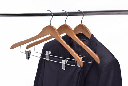 W036 - Curved Wooden Skirt Hanger 17" Natural - chrome hook