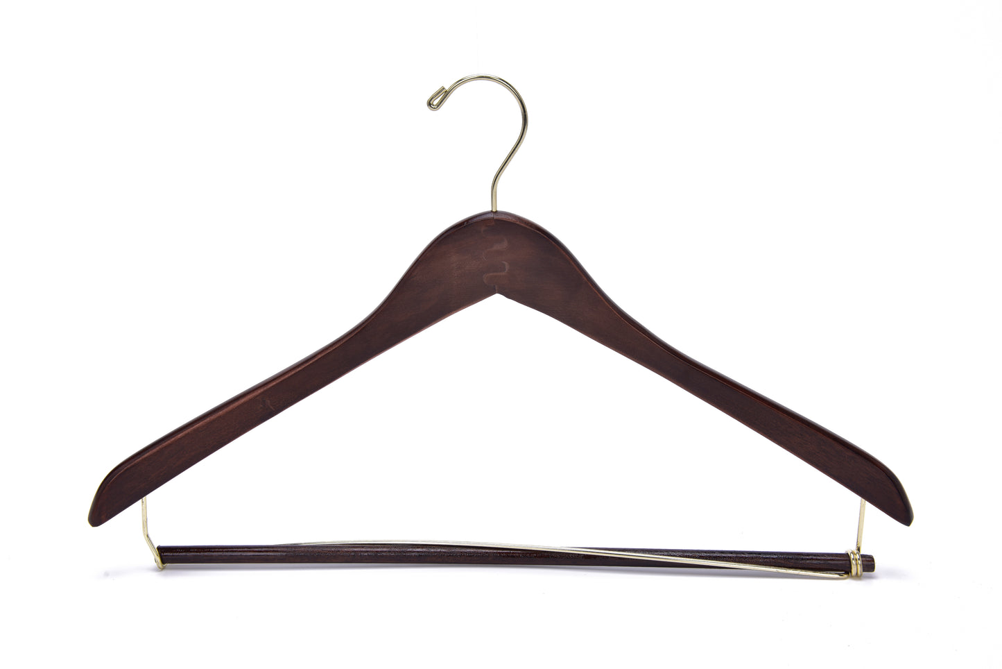 W014 - Curved Wooden Hanger 17" Locking bar Walnut-Gold -100